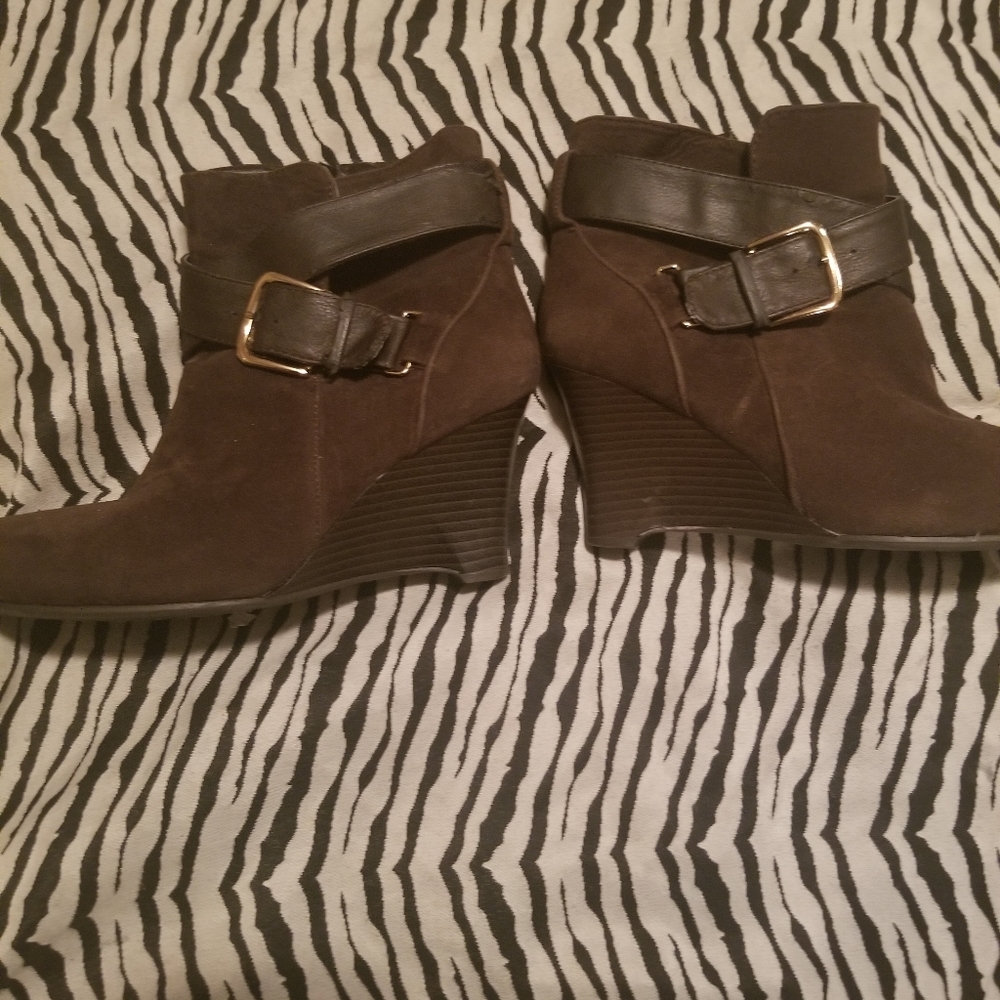 Brown wedge booties